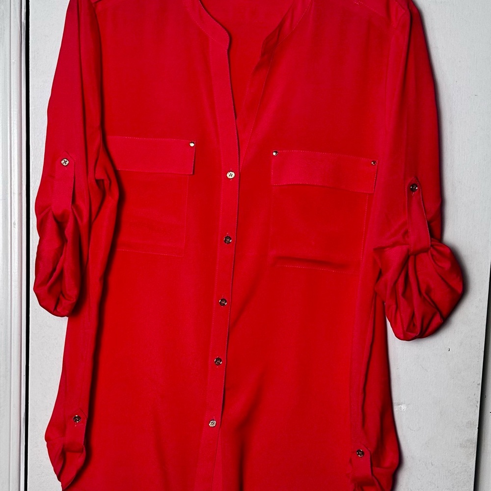 Calvin Klein Vibrant Coral Button-Up Blouse